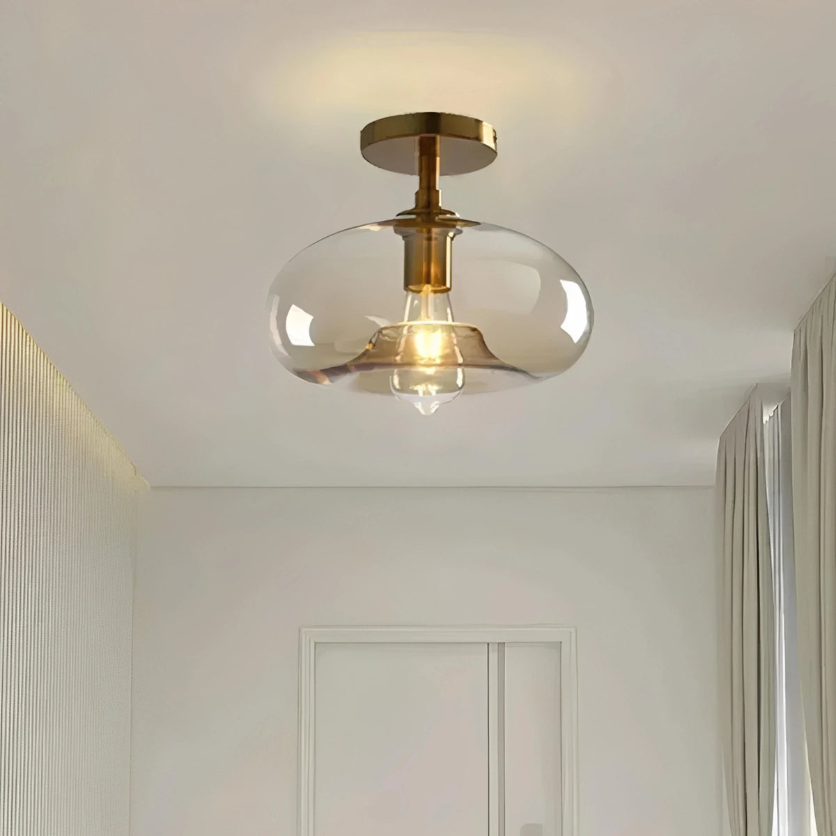 Plafonnier Vintage Verre Fumé Laiton Doré 25cm 28cm Nordique