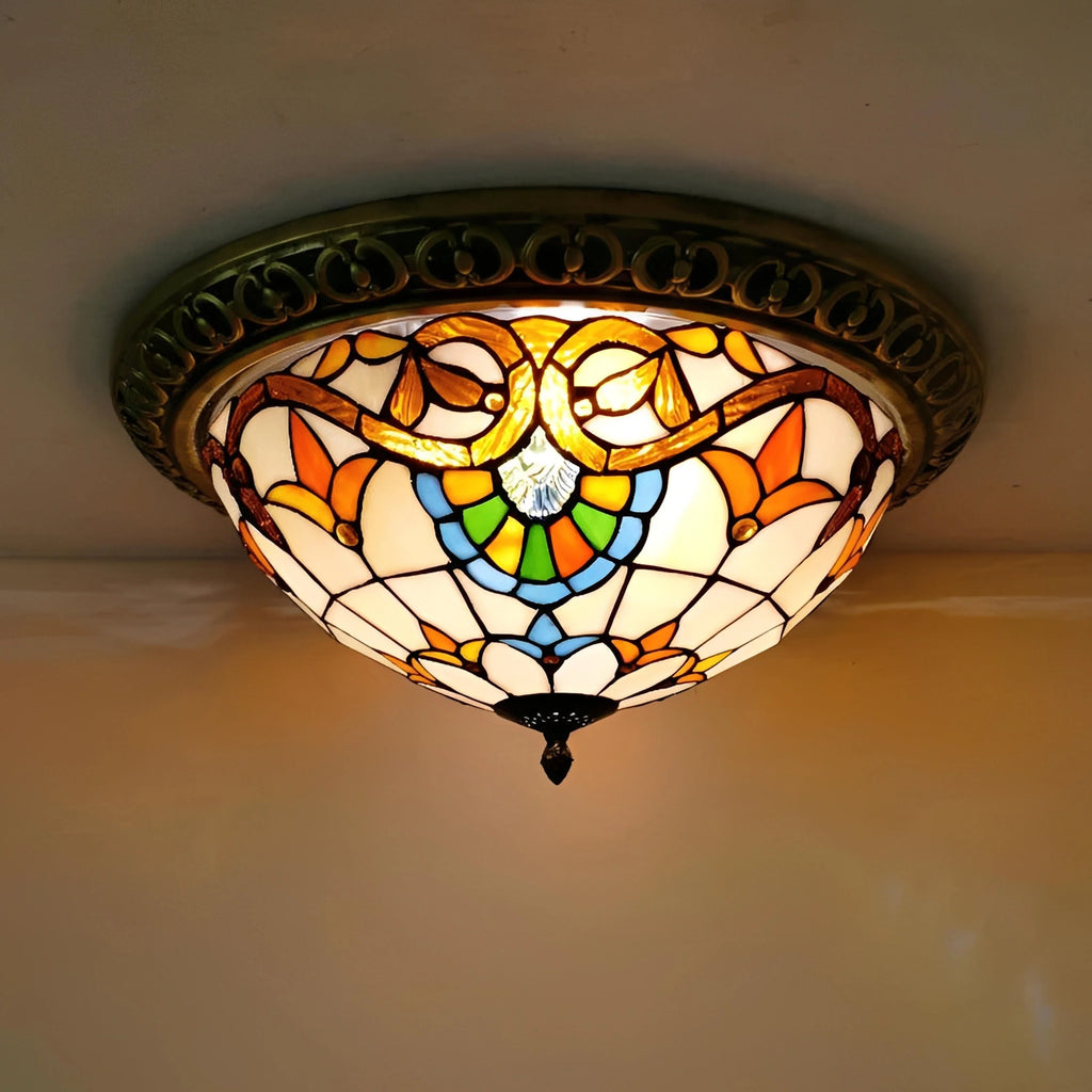 Plafonnier Vintage Art Déco Vitrail Coloré 30cm 8 Modèles