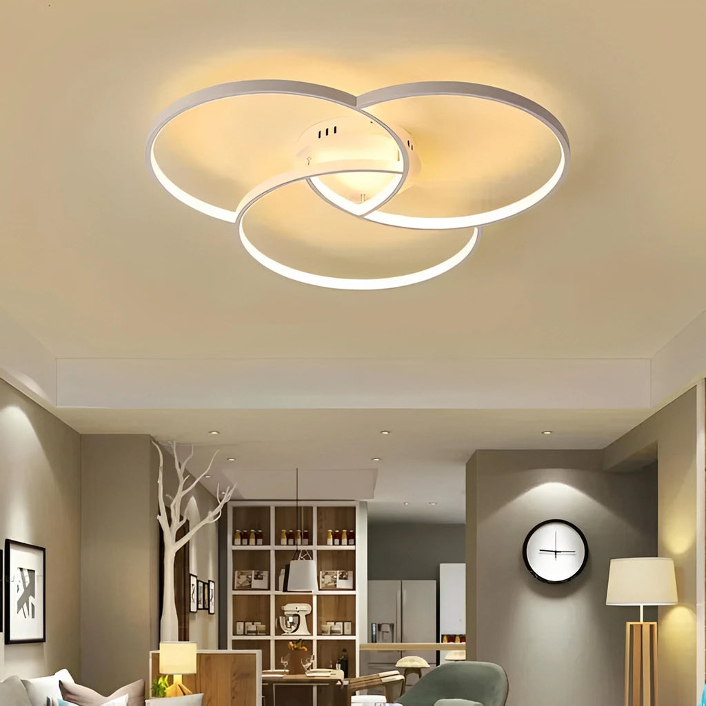 Plafonnier LED Rosace Trois Cercles 58cm 74cm 90cm Noir Blanc Dimmable