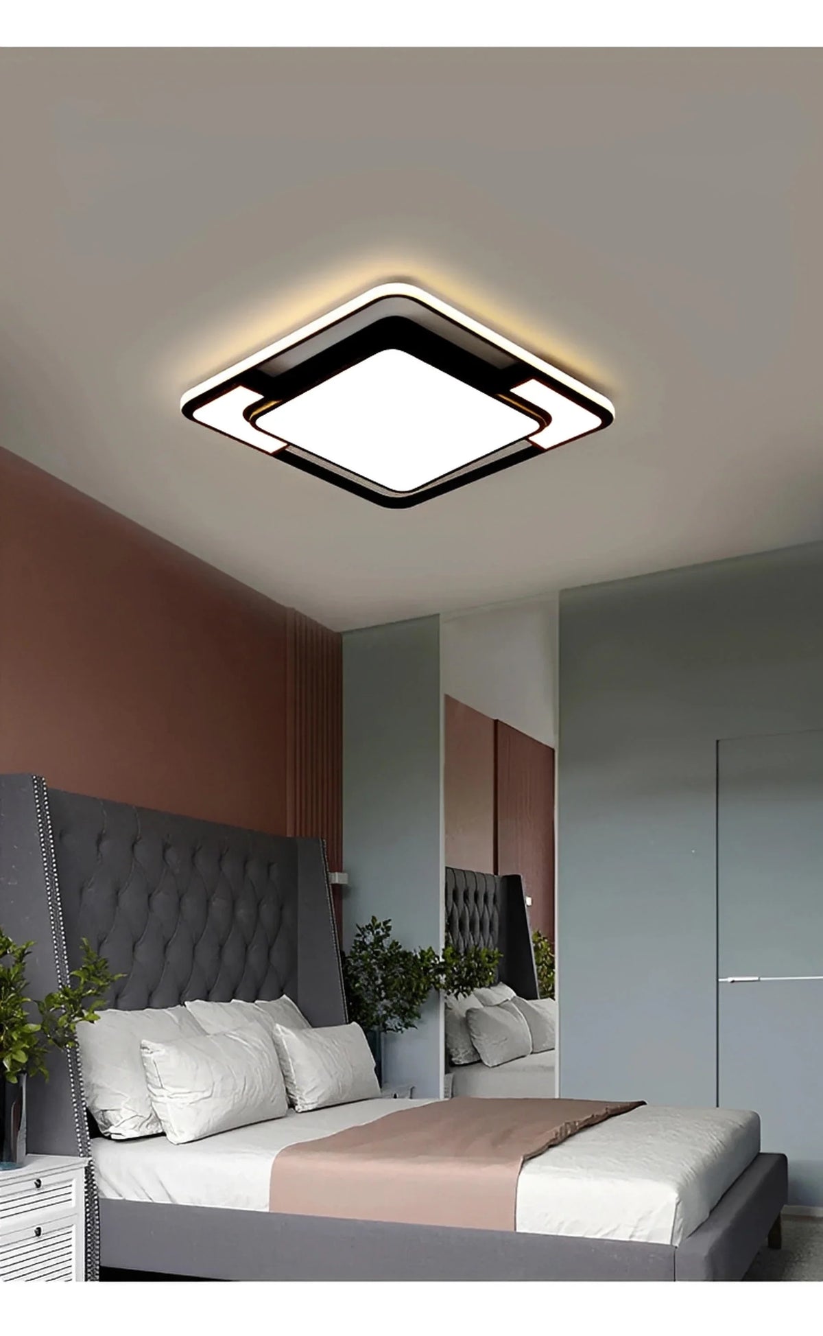 Plafonnier LED Carré Losange Noir 42cm 52cm Dimmable Télécommande