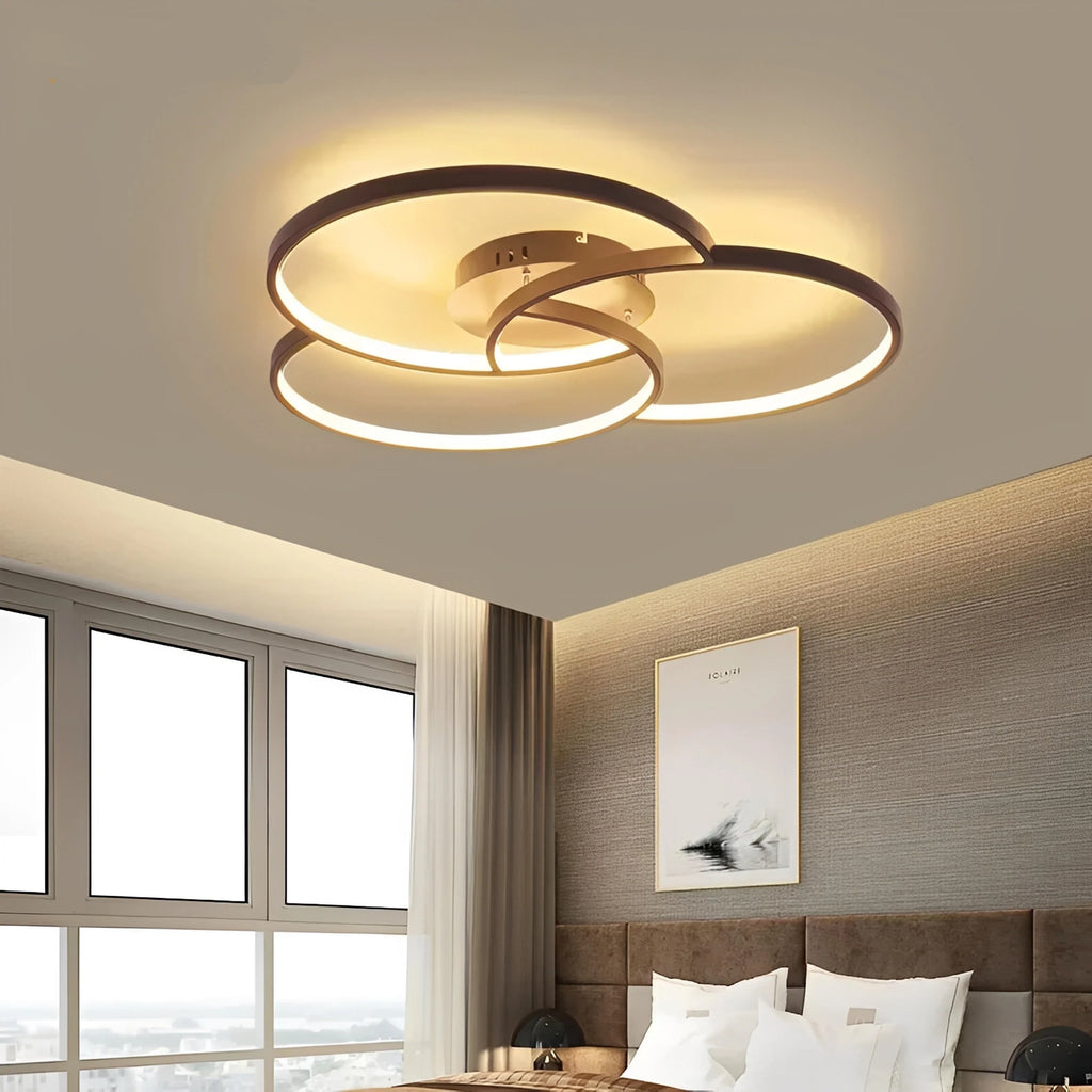 Plafonnier LED Rosace Trois Cercles 58cm 74cm 90cm Noir Blanc Dimmable