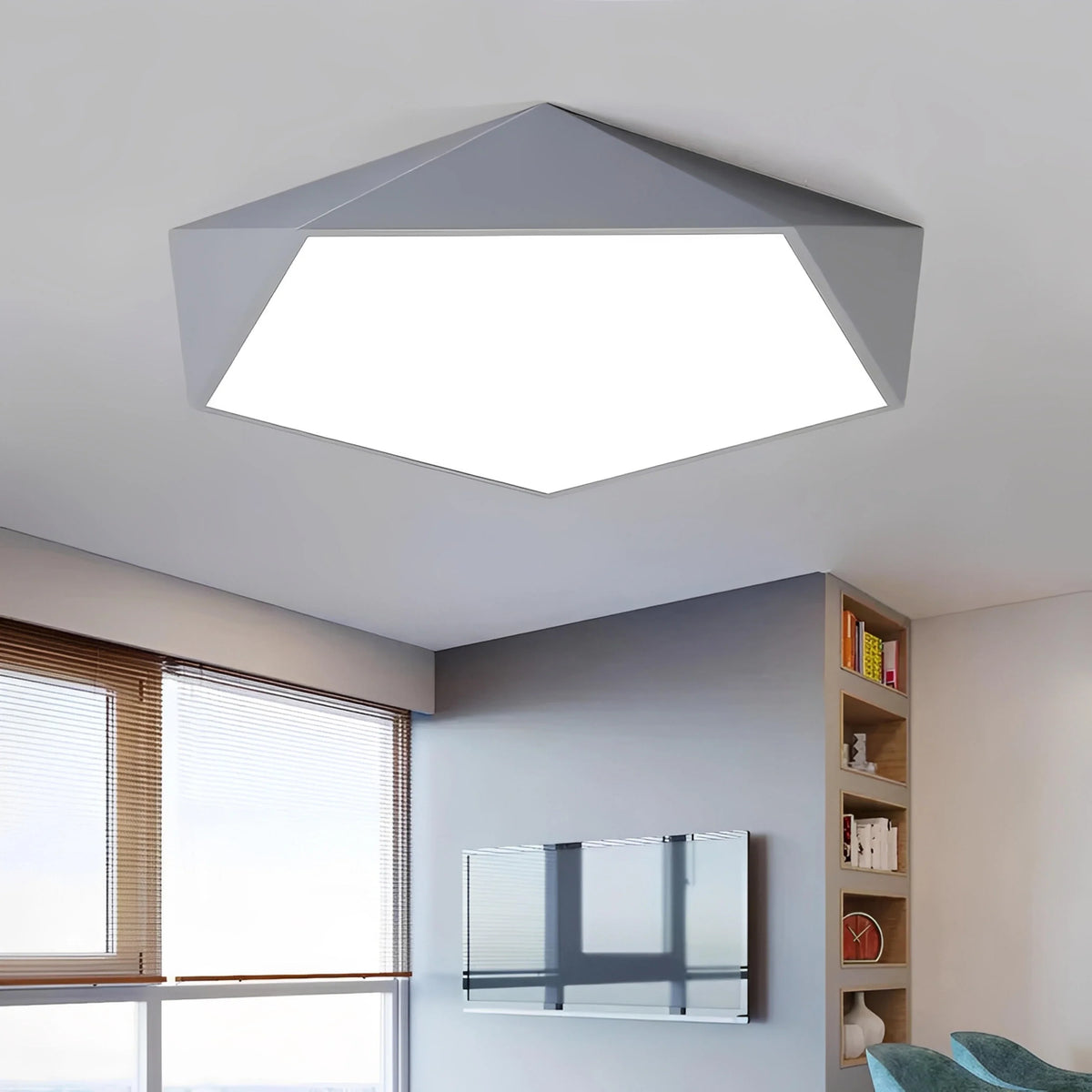 Plafonnier LED Géométrique Pentagonal 40cm 7 Couleurs Dimmable Télécommande