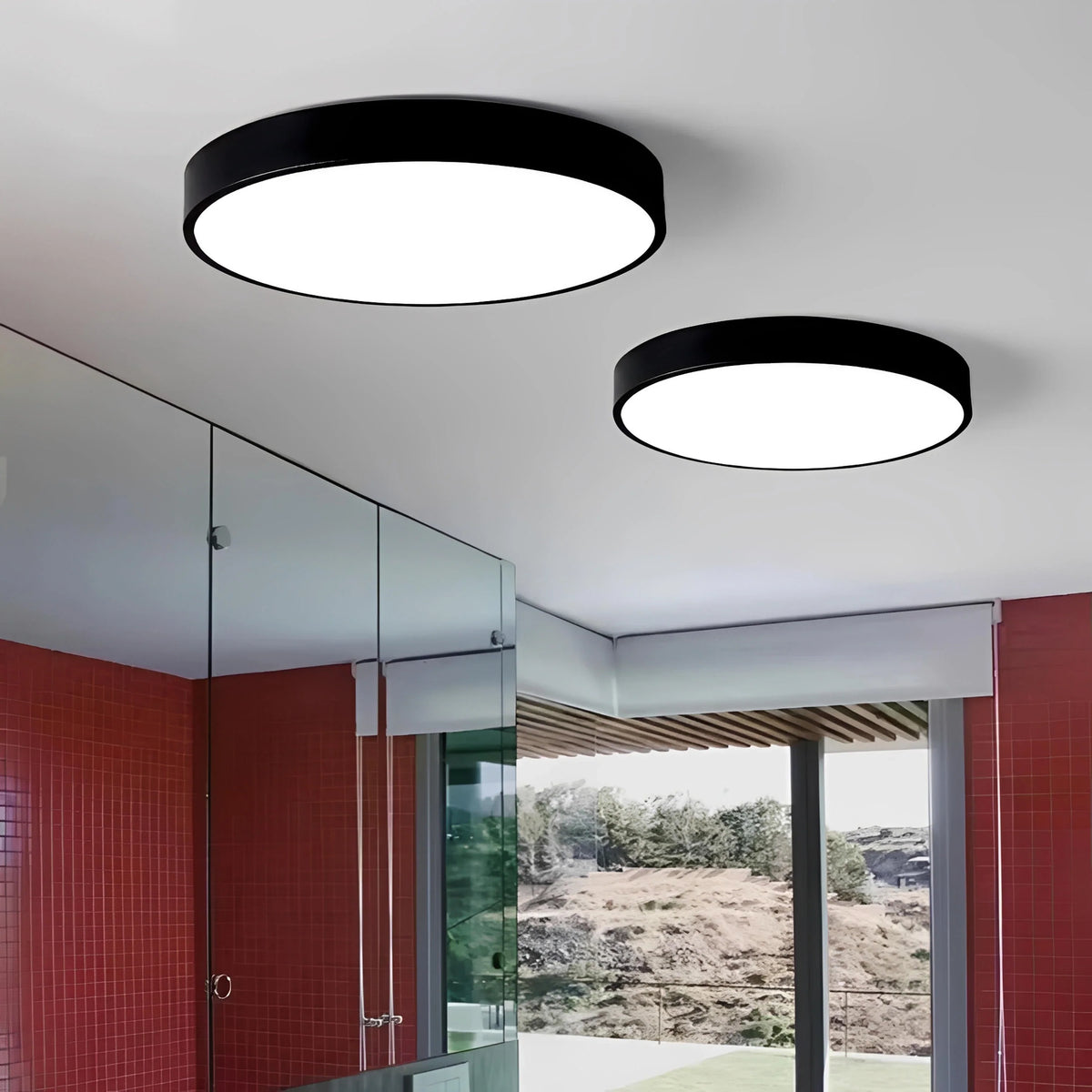 Plafonnier LED Rond Plat 5cm d'Épaisseur 23cm à 60cm Noir Blanc Dimmable