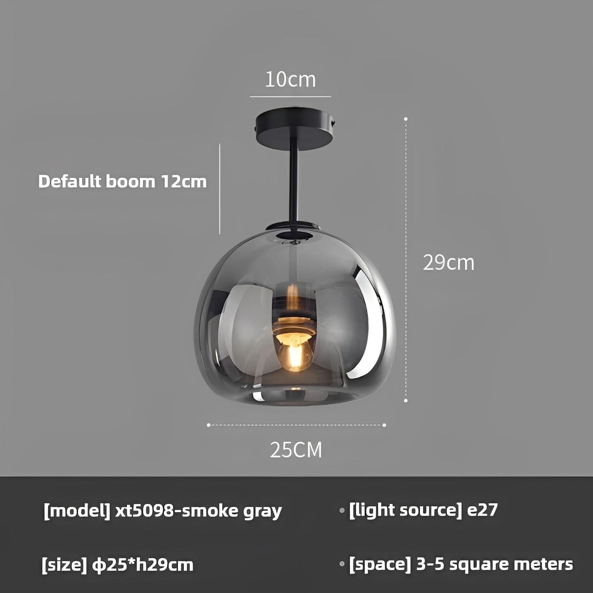 Plafonnier LED Verre Ambré ou Gris Fumé Avec ou Sans Tige