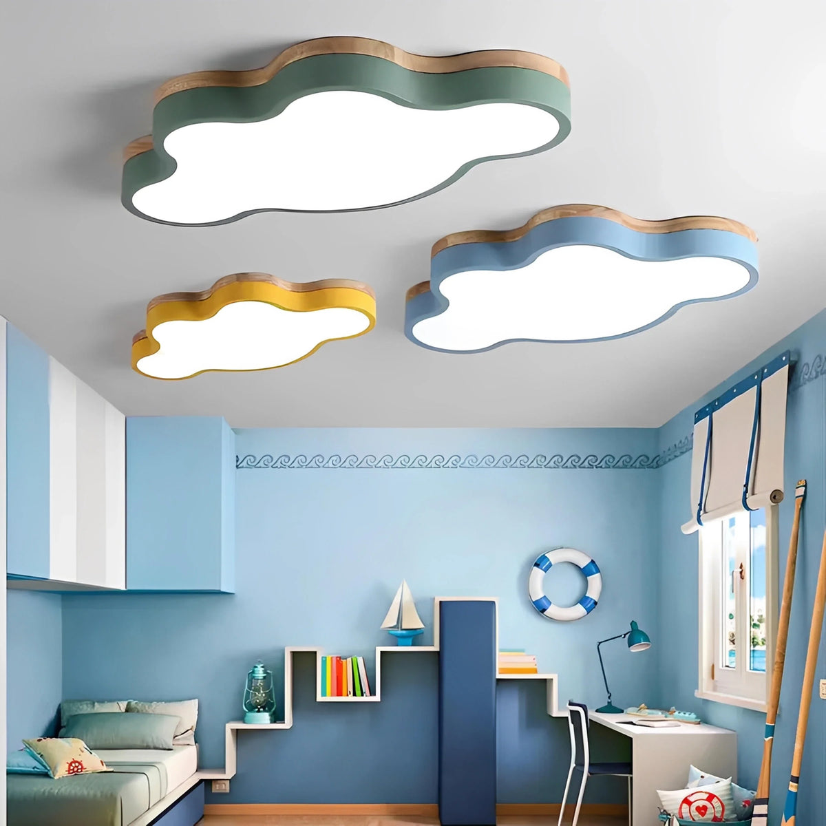 Plafonnier LED Bois Forme de Nuage 50x28cm 5 Couleurs Dimmable Chambre Enfant