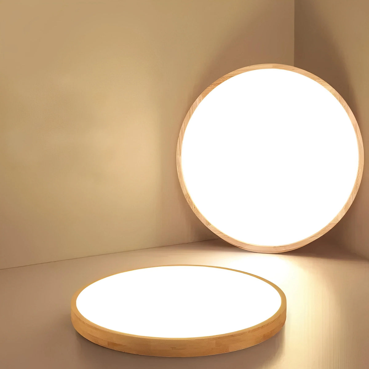 Plafonnier LED Bois Rond Ultra-Fin 7cm Hêtre 30cm à 60cm Dimmable