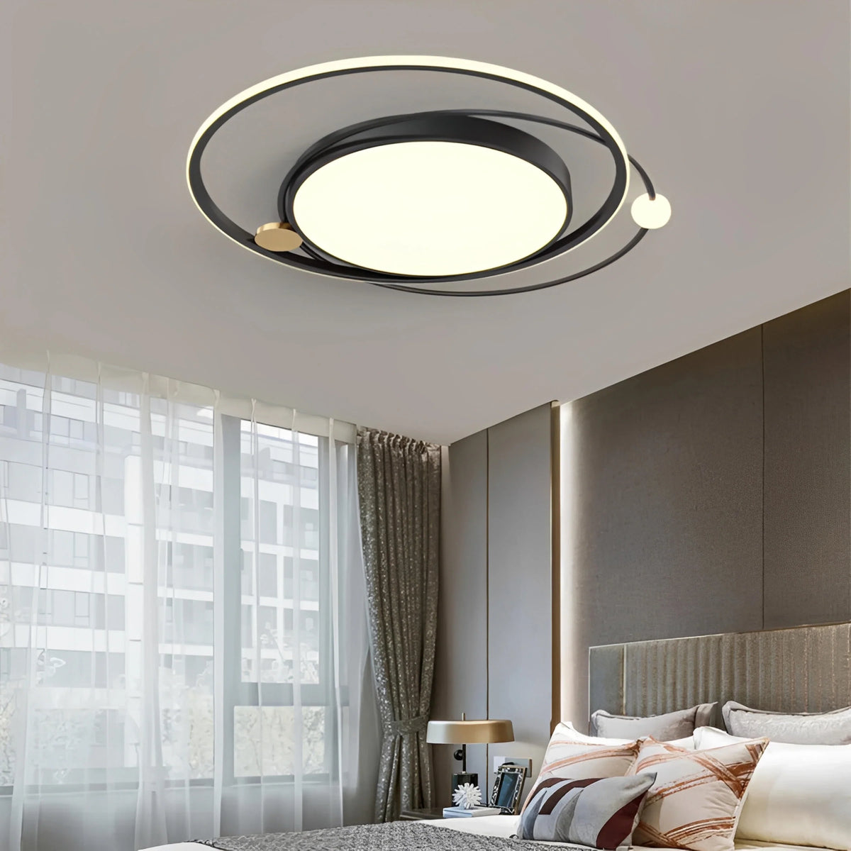 Plafonnier LED Anneau Rond 50cm 60cm Doré Blanc Noir Dimmable Télécommande