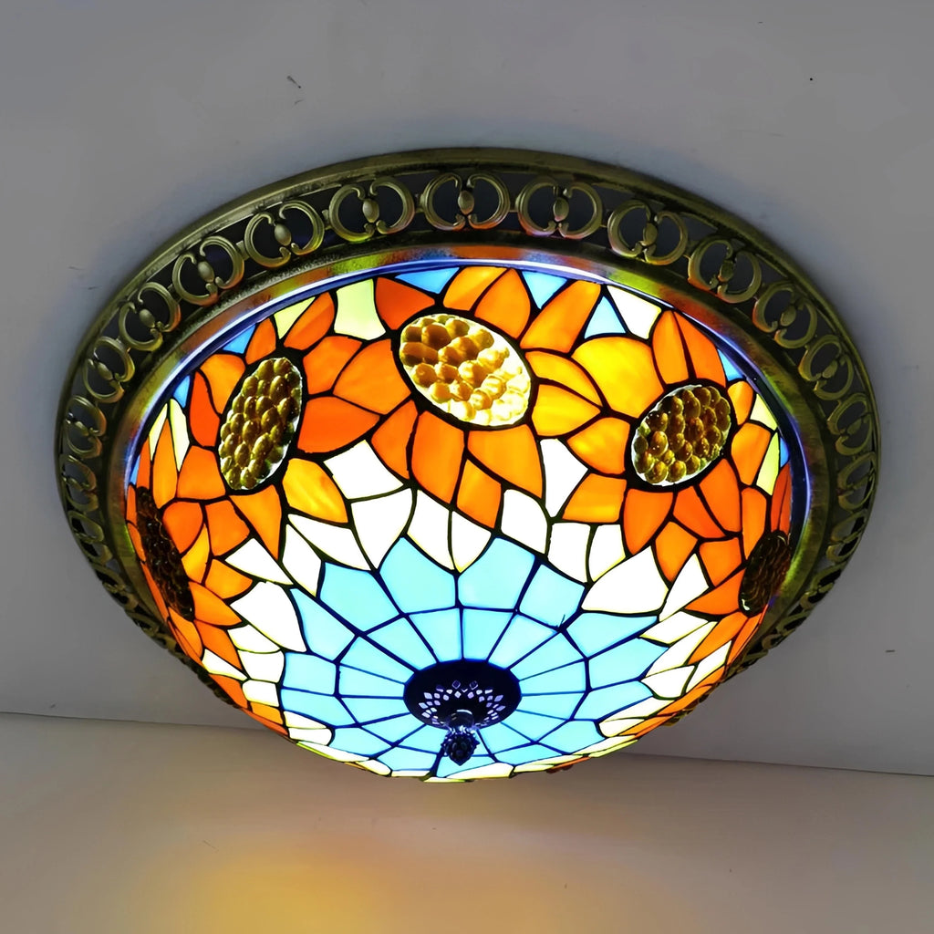 Plafonnier Vintage Art Déco Vitrail Coloré 30cm 8 Modèles