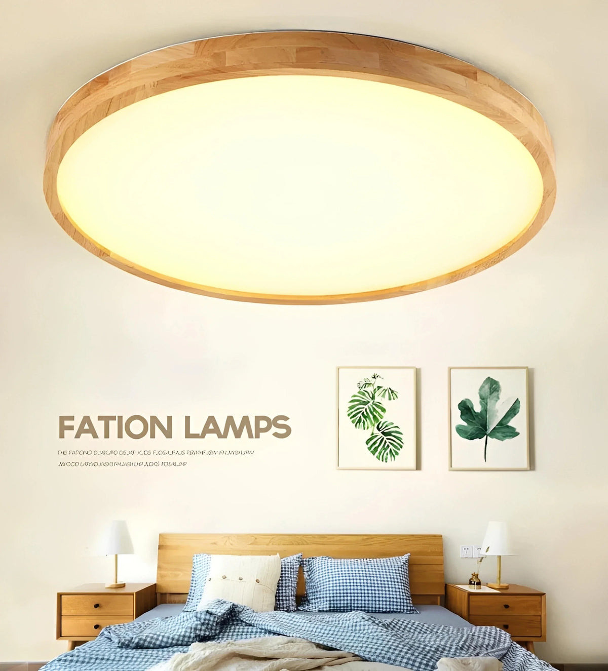 Plafonnier LED Bois Rond Ultra-Fin 7cm Hêtre 30cm à 60cm Dimmable
