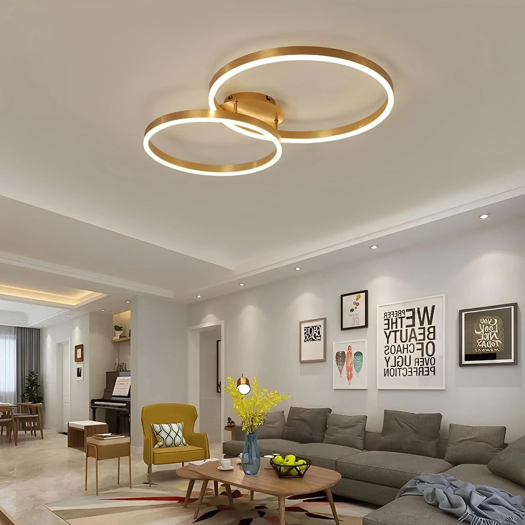 Plafonnier LED Rond Doré Anneaux Acrylique 40cm à 60cm Dimmable Télécommande