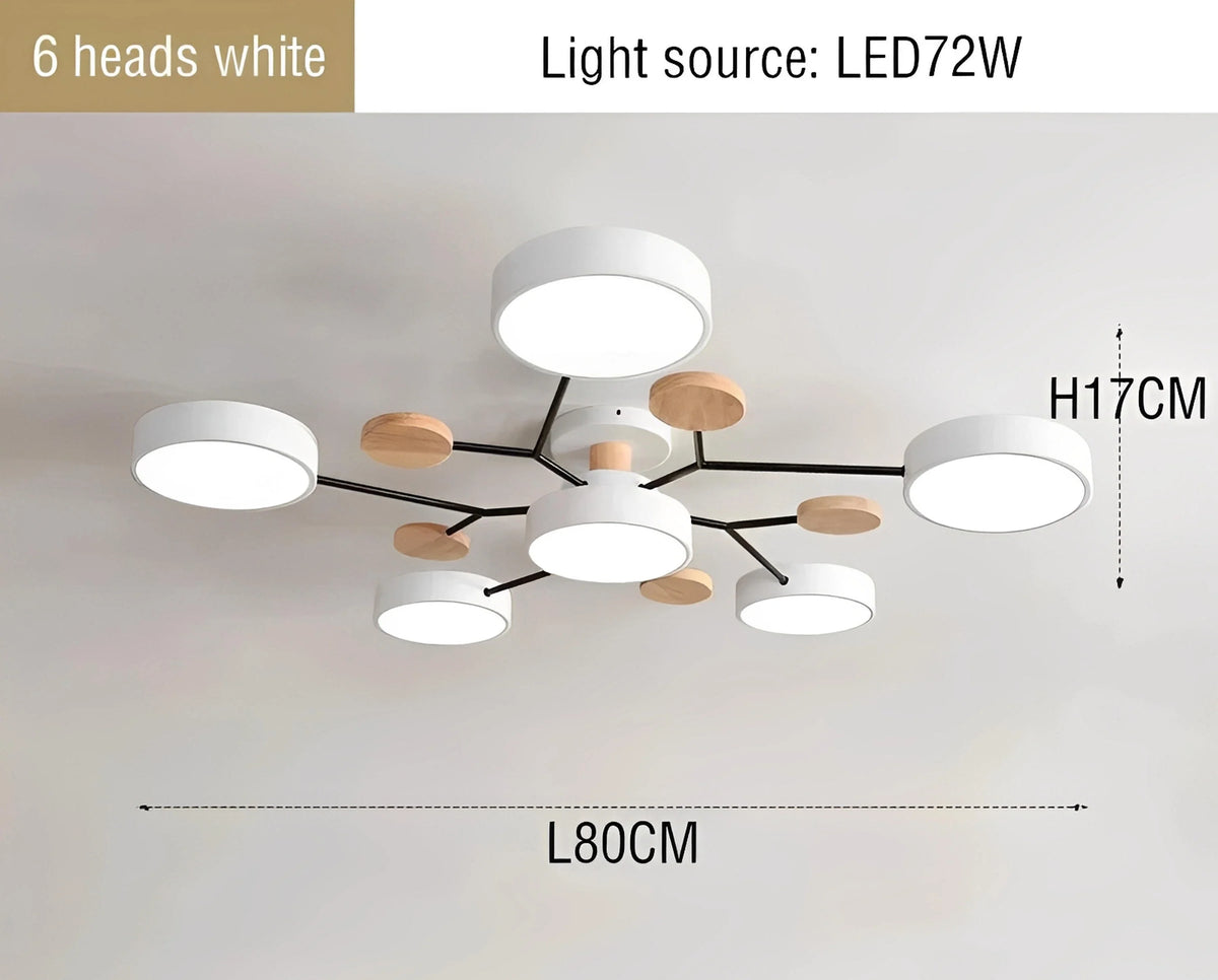 Plafonnier LED Métal et Bois Multi-Lampes Rondes 5 ou 6 Lumières Gris Blanc