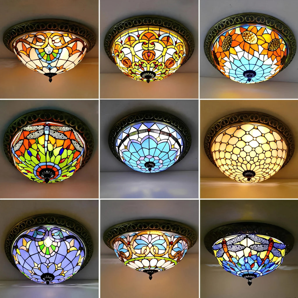 Plafonnier Vintage Art Déco Vitrail Coloré 30cm 8 Modèles