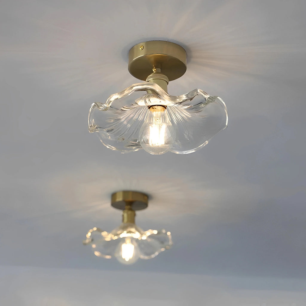 Plafonnier Verre Ondulé Vintage Transparent Vert E27