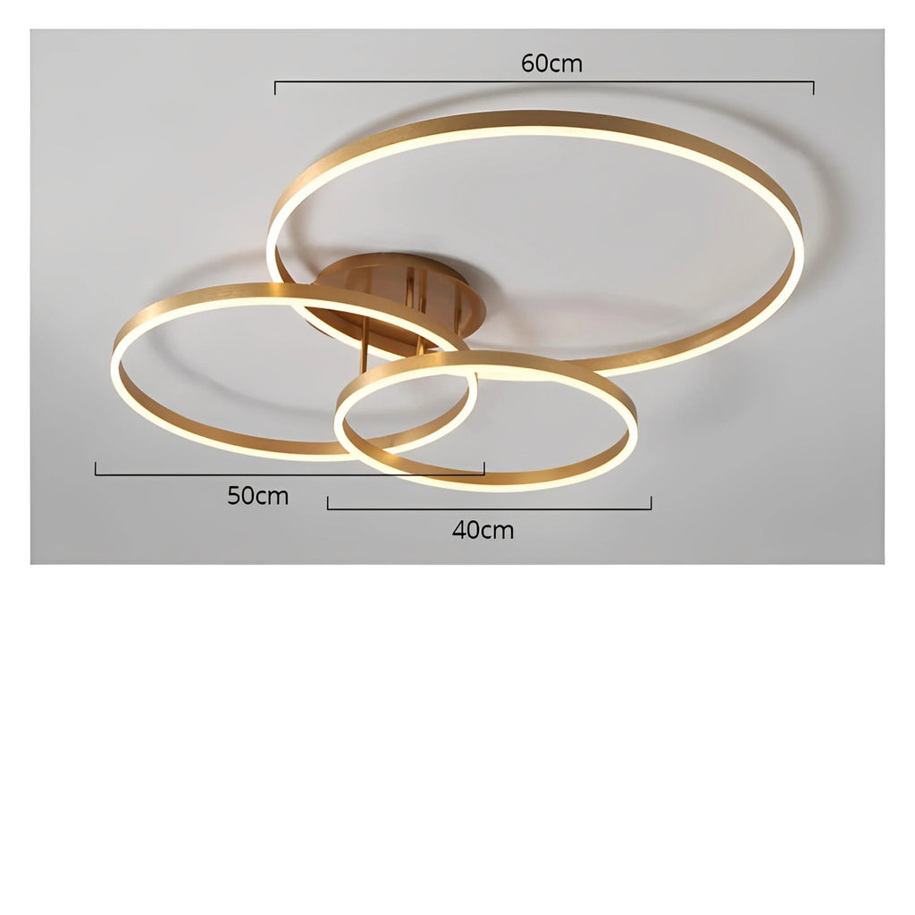 Plafonnier LED Rond Doré Anneaux Acrylique 40cm à 60cm Dimmable Télécommande