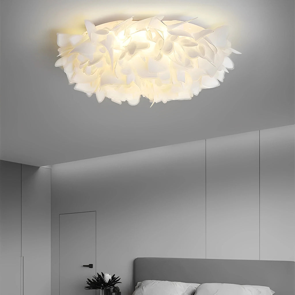 Plafonnier LED Fleurs Blanches Nordique 53cm 73cm Dimmable Télécommande