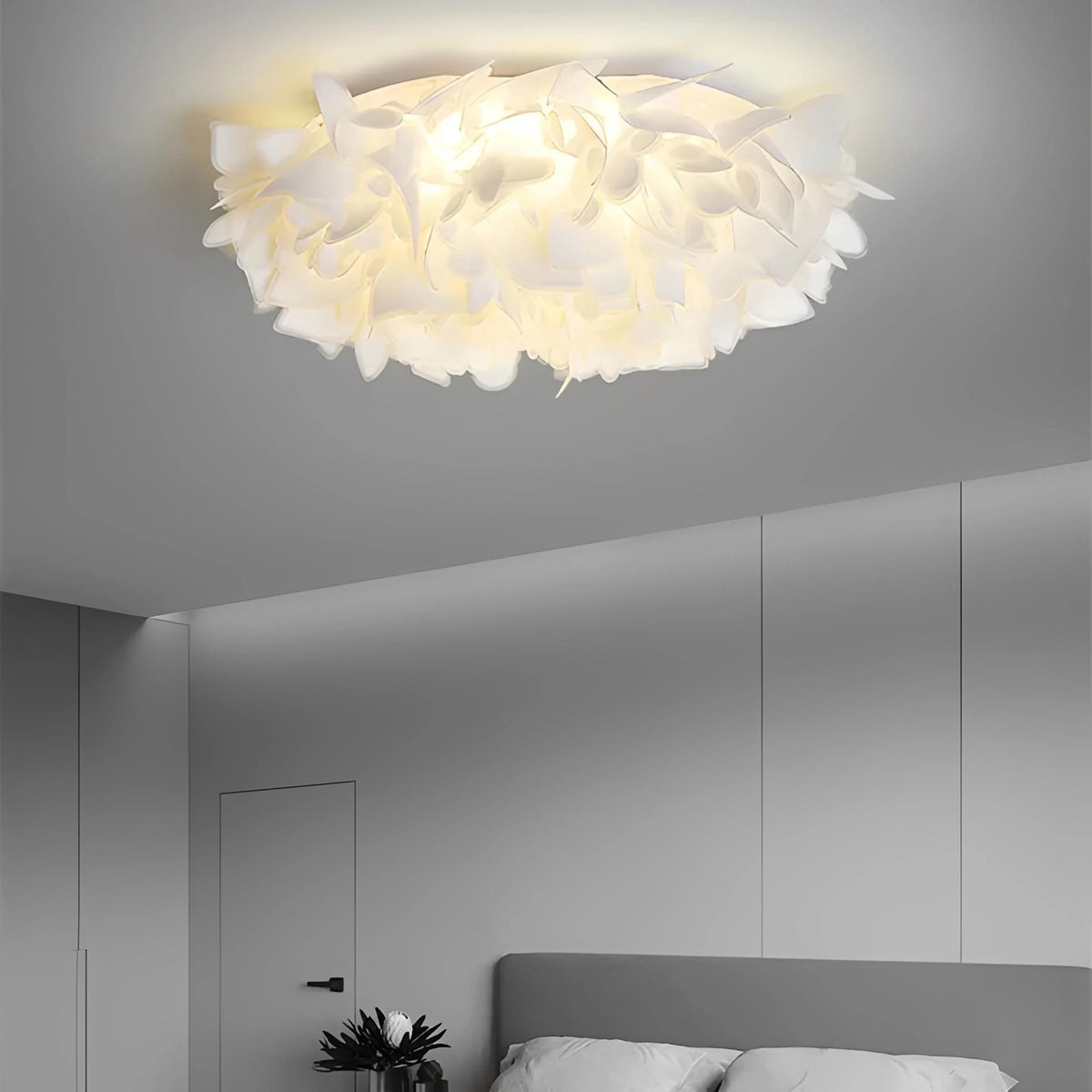 Plafonnier LED Fleurs Blanches Nordique 53cm 73cm Dimmable Télécommande