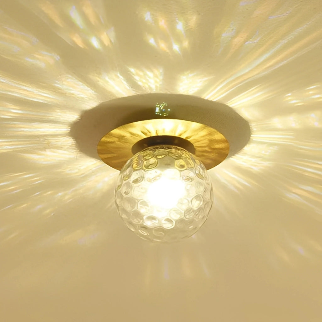 Plafonnier LED Boule Verre Facetté 15cm Doré Noir