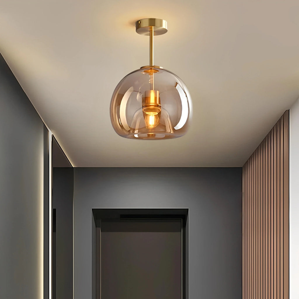 Plafonnier LED Verre Ambré ou Gris Fumé Avec ou Sans Tige