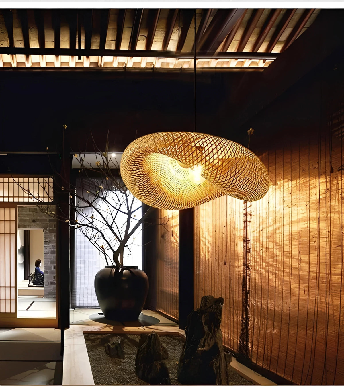 Plafonnier Rotin Tressé 40cm 60cm 80cm Style Japonais