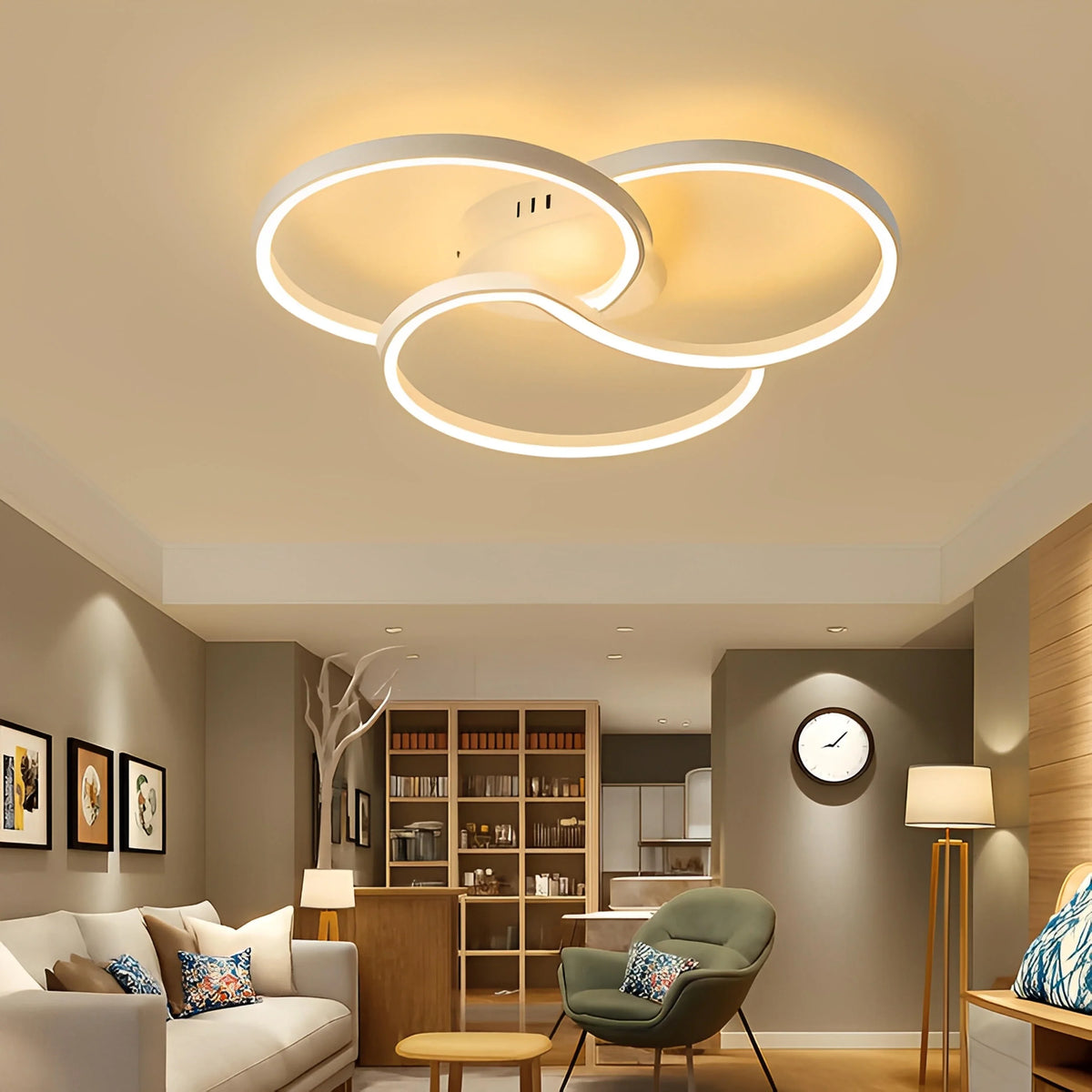 Plafonnier LED Rosace Trois Cercles 58cm 74cm 90cm Noir Blanc Dimmable