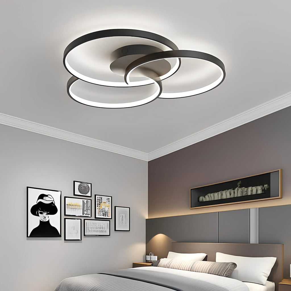 Plafonnier LED Rosace Trois Cercles 58cm 74cm 90cm Noir Blanc Dimmable