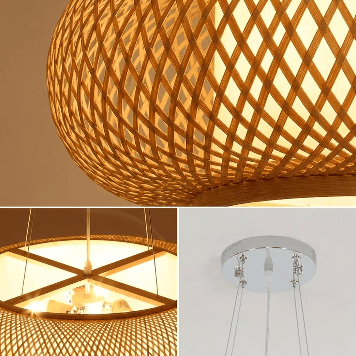 Plafonnier Bambou Tressé Arrondi 40cm à 80cm Blanc Chaud Froid