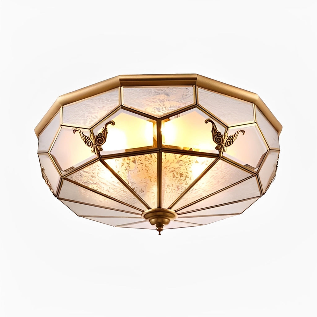 Plafonnier Verre Texturé Vintage Doré 35cm 45cm 59cm