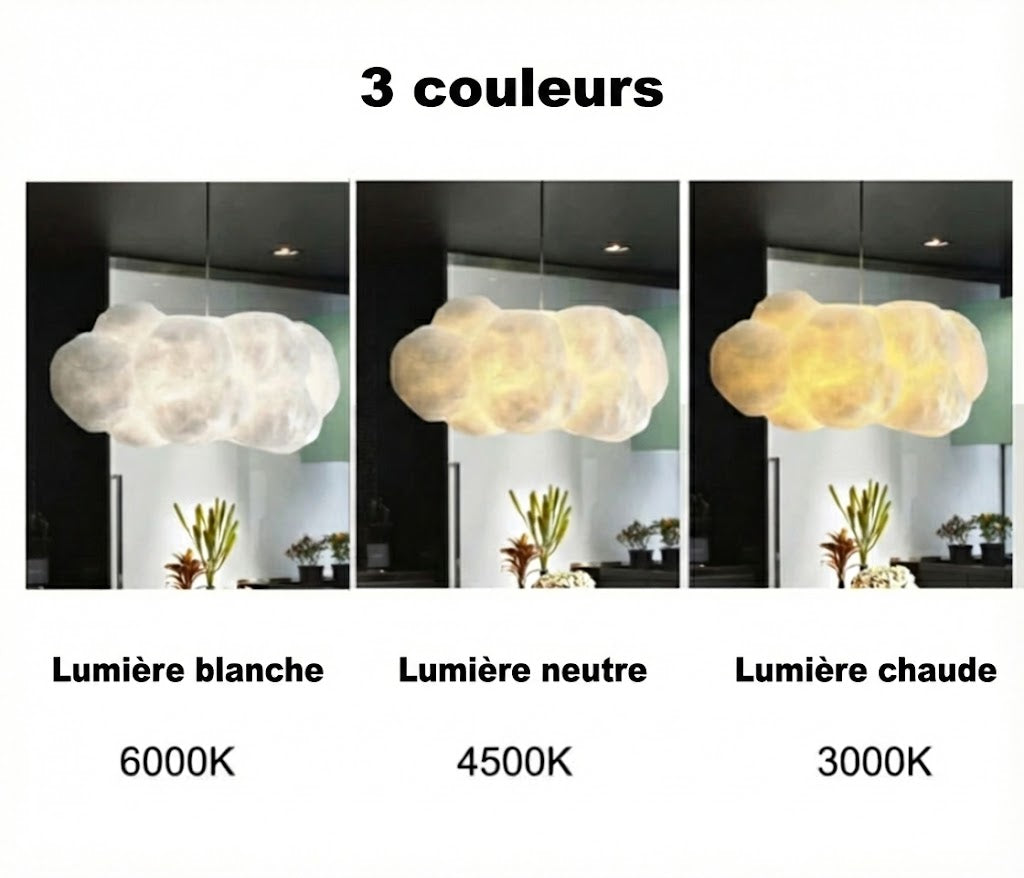Plafonnier Nuage LED Suspendu Texture Coton 30cm à 60cm Tricolore