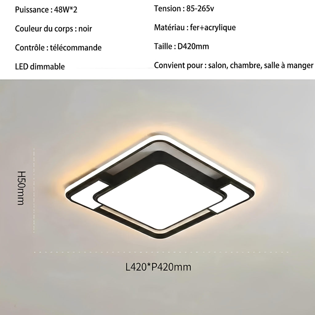 Plafonnier LED Carré Losange Noir 42cm 52cm Dimmable Télécommande