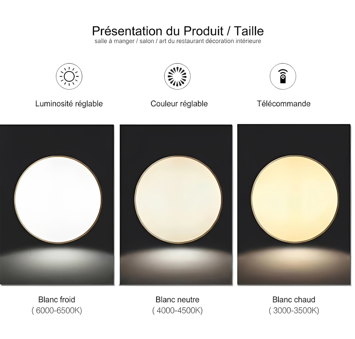 Plafonnier LED Doré Disque Semi-Transparent 40cm 50cm 60cm Dimmable