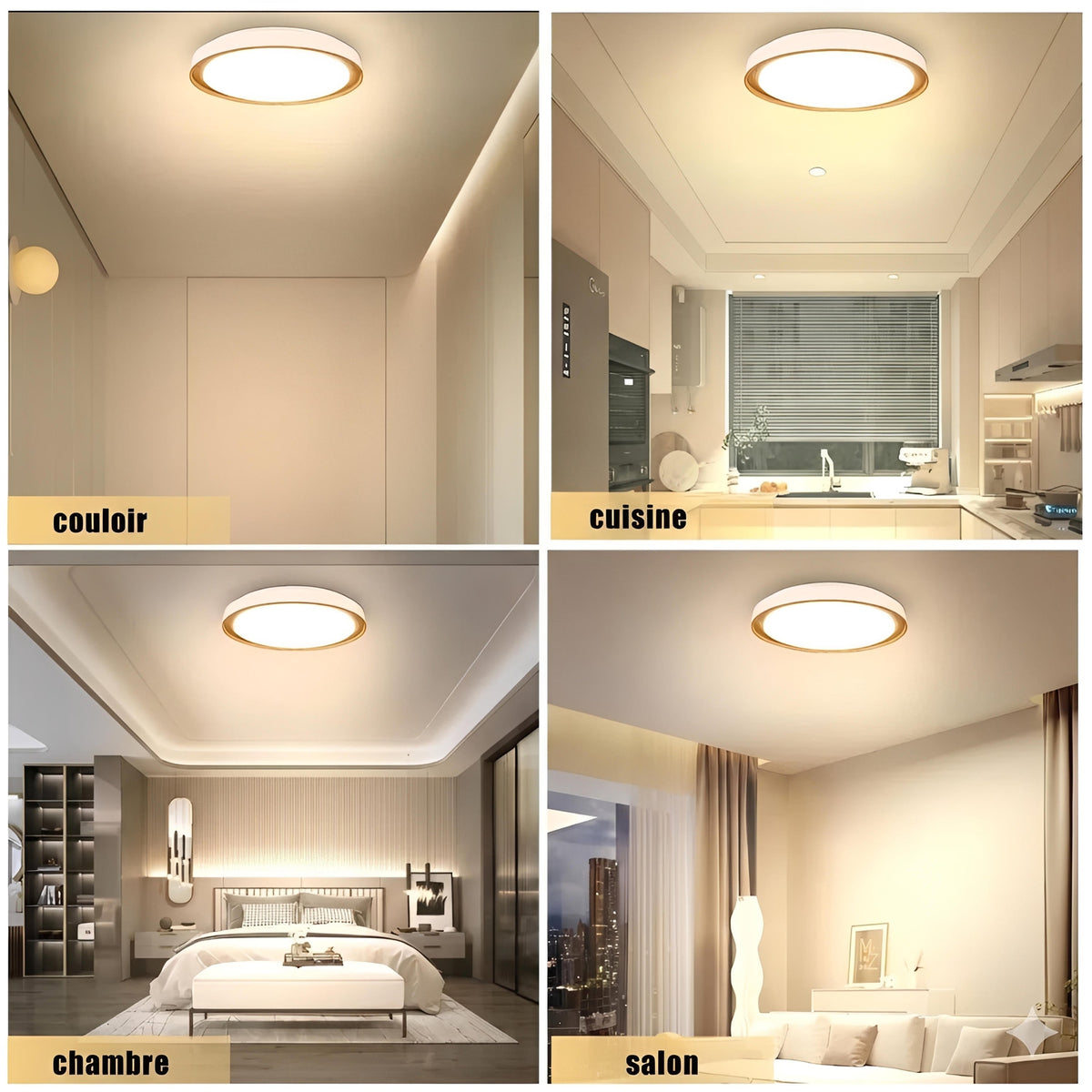 Plafonnier LED Bois Rond Cerclage Strié Tricolore