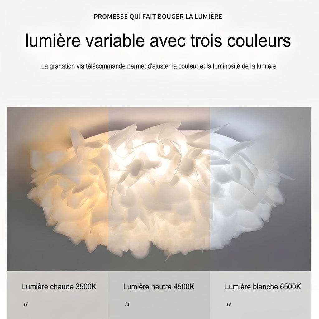 Plafonnier LED Fleurs Blanches Nordique 53cm 73cm Dimmable Télécommande