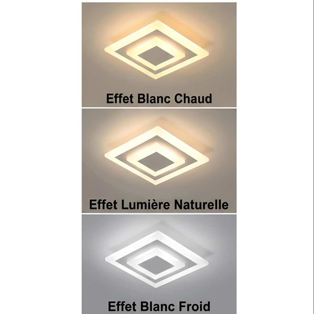Plafonnier Carré LED Double Cadre Noir Blanc Tricolore