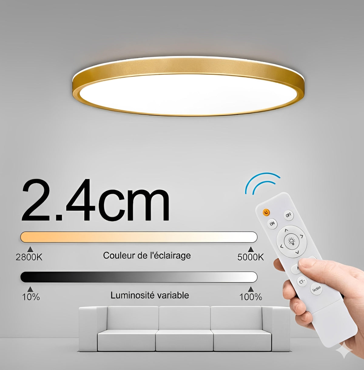 Plafonnier LED Grain de Bois 24W 32W Dimmable Télécommande Noir Blanc Doré