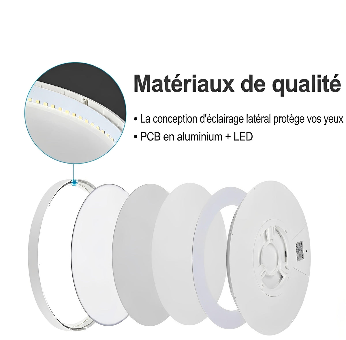 Plafonnier LED Grain de Bois 24W 32W Dimmable Télécommande Noir Blanc Doré