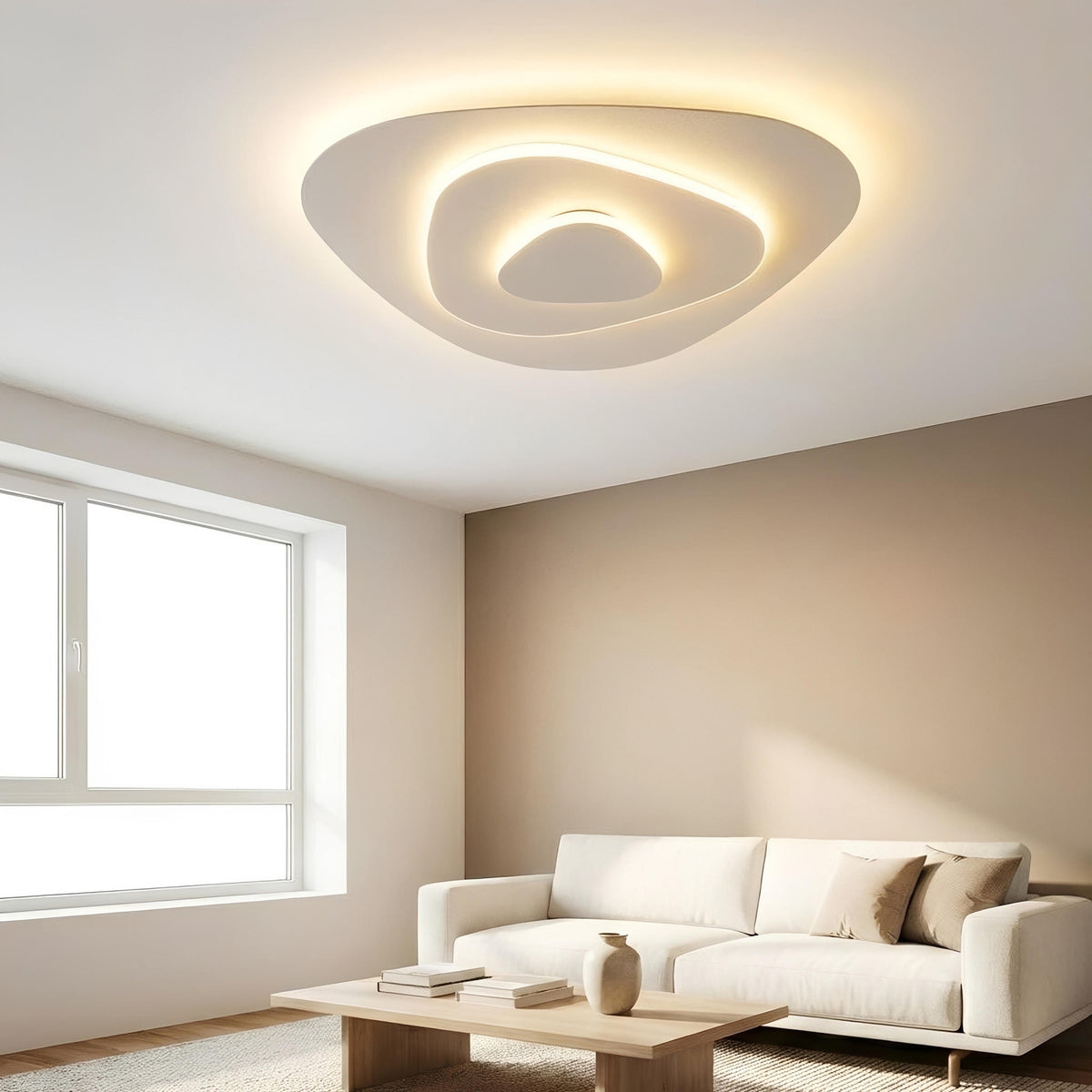 Plafonnier LED Doré Géométrique 40cm 50cm 60cm Dimmable Télécommande Salon