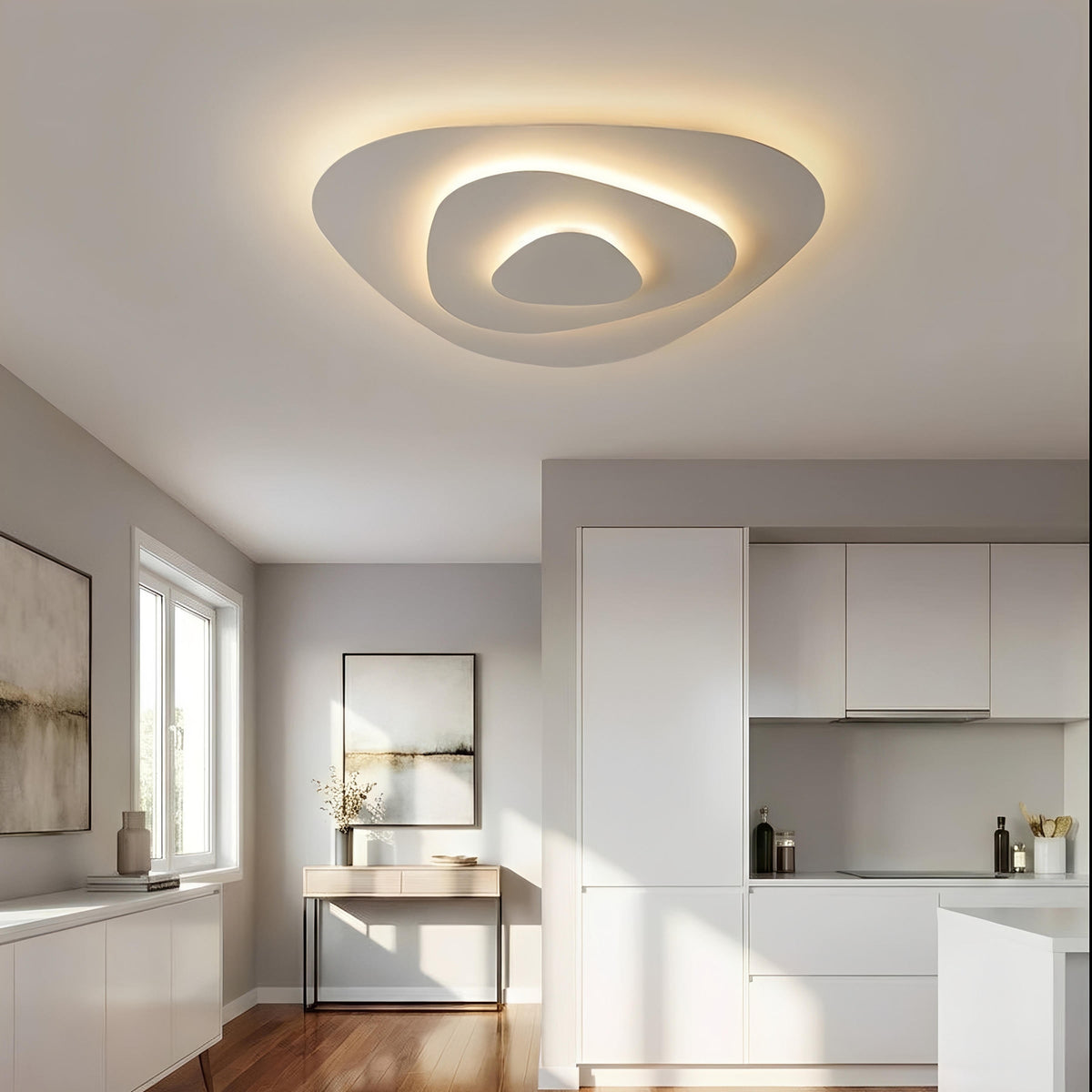 Plafonnier LED Doré Géométrique 40cm 50cm 60cm Dimmable Télécommande Salon