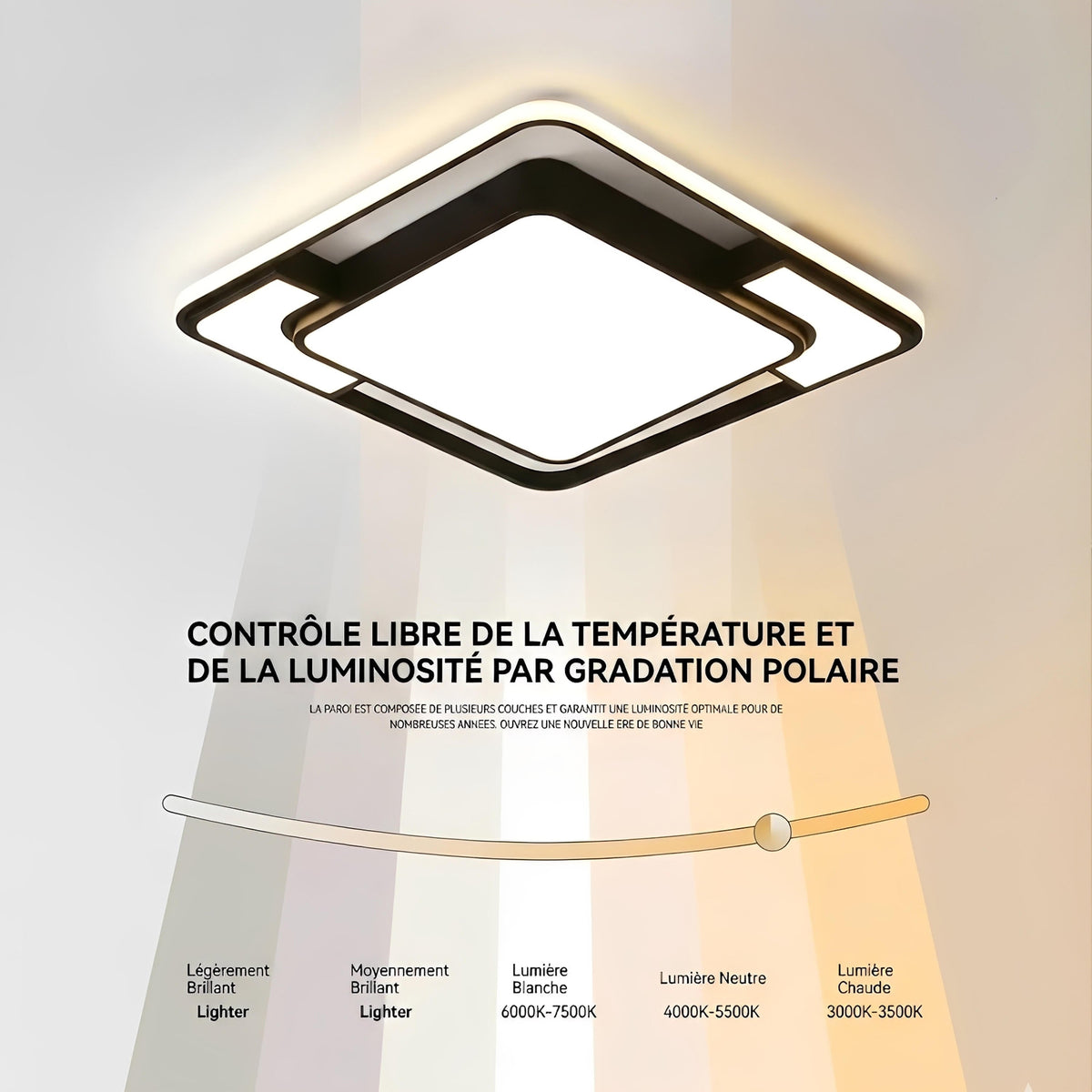 Plafonnier LED Carré Losange Noir 42cm 52cm Dimmable Télécommande