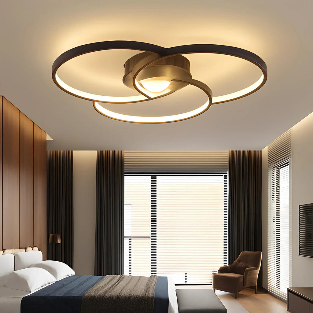 Plafonnier LED Rosace Trois Cercles 58cm 74cm 90cm Noir Blanc Dimmable
